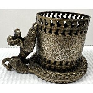 Vintage Perfume Holder Filigree Poodle Ormolu Style Brass Dresser Vanity